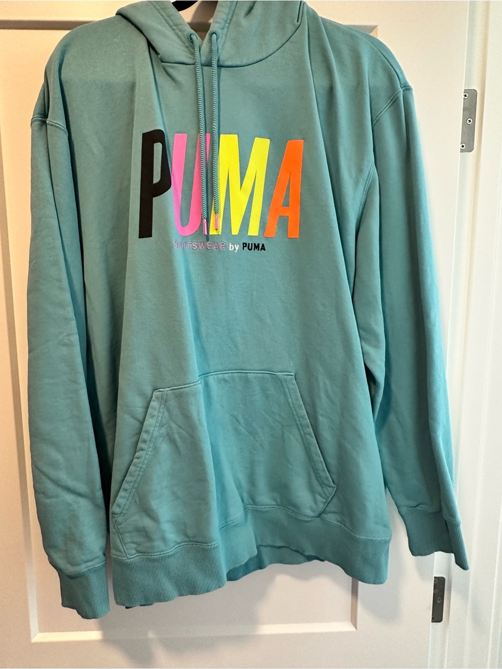 Puma Teal Crewneck Hoodie with Multicolor Logo